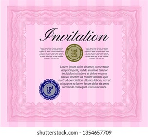 Pink Retro invitation template. Cordial design. With quality background. Vector illustration. 