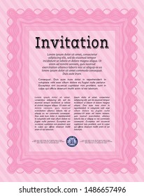 Pink Retro invitation template. Cordial design. Customizable, Easy to edit and change colors. Complex background. 