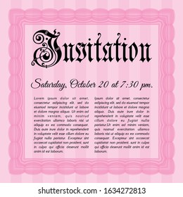 Pink Retro invitation template. Cordial design. Vector illustration. With background. 