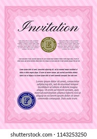 Pink Retro invitation template. Customizable, Easy to edit and change colors. Easy to print. Money Pattern. 