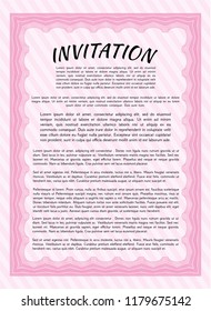 Pink Retro invitation template. Customizable, Easy to edit and change colors. With complex background. Elegant design. 