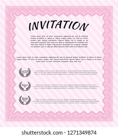 Pink Retro invitation template. Customizable, Easy to edit and change colors. Complex background. Excellent design. 
