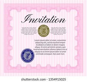 Pink Retro invitation template. Customizable, Easy to edit and change colors. Easy to print. Money Pattern. 