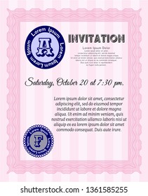 Pink Retro invitation template. Customizable, Easy to edit and change colors. With complex linear background. Retro design. 