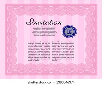 Pink Retro invitation template. Customizable, Easy to edit and change colors. With great quality guilloche pattern. Superior design. 