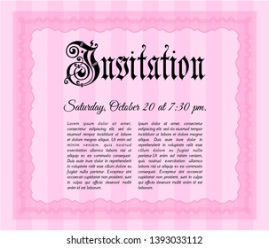 Pink Retro invitation template. Customizable, Easy to edit and change colors. With great quality guilloche pattern. Money design. 