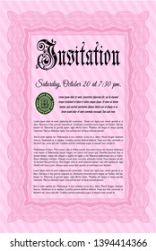 Pink Retro invitation template. Customizable, Easy to edit and change colors. Printer friendly. Artistry design. 