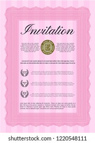 Pink Retro invitation template. Retro design. Printer friendly. Vector illustration. 