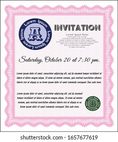 Pink Retro invitation template. Retro design. Customizable, Easy to edit and change colors. With guilloche pattern. 