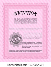 Pink Retro invitation template. Detailed. Complex background. Excellent design. 