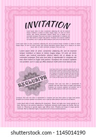 Pink Retro invitation template. Detailed. Complex background. Money Pattern design. 