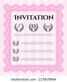 Pink Retro invitation template. Detailed. Printer friendly. Beauty design. 