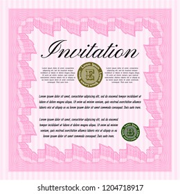 Pink Retro invitation template. Easy to print. Vector illustration. Excellent design. 