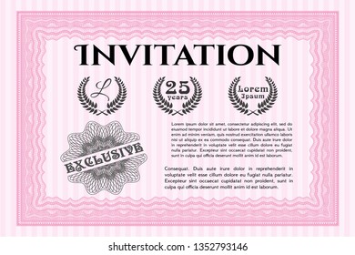 Pink Retro invitation template. Easy to print. Detailed. Money design. 