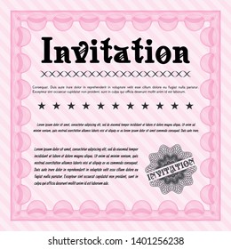 Pink Retro invitation template. Easy to print. Beauty design. Vector illustration. 