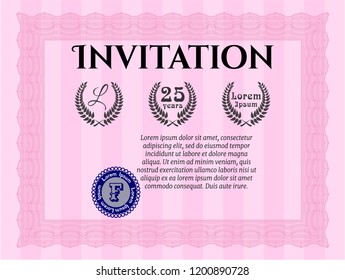 Pink Retro invitation template. Elegant design. With background. Detailed. 