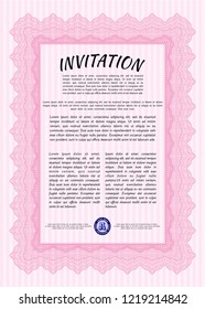 Pink Retro invitation template. Elegant design. Vector illustration. Easy to print. 