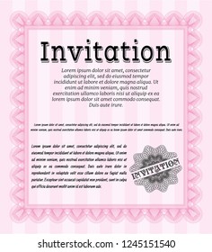 Pink Retro invitation template. Elegant design. With guilloche pattern. Customizable, Easy to edit and change colors. 