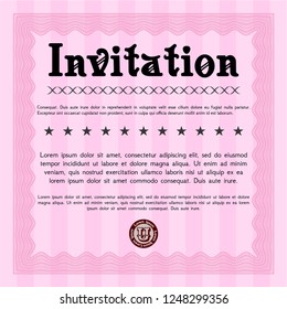 Pink Retro invitation template. Elegant design. Detailed. With linear background. 