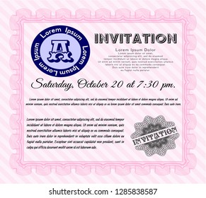 Pink Retro invitation template. Elegant design. With complex linear background. Customizable, Easy to edit and change colors. 