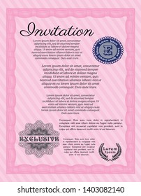Pink Retro invitation template. Elegant design. Easy to print. Vector illustration. 