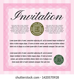 Pink Retro invitation template. Elegant design. Detailed. With complex background. 