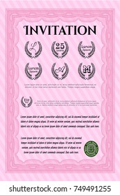 Pink Retro invitation template. Elegant design. With quality background. Detailed. 