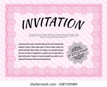 Pink Retro invitation template. Excellent design. Vector illustration. Easy to print. 