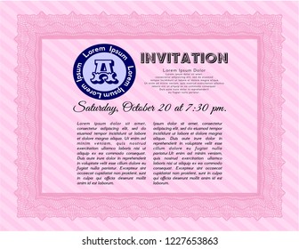 Pink Retro invitation template. Excellent design. Vector illustration. Easy to print. 