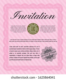 Pink Retro invitation template. Excellent design. Complex background. Vector illustration. 