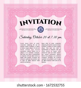 Pink Retro invitation template. Good design. With complex linear background. Customizable, Easy to edit and change colors. 