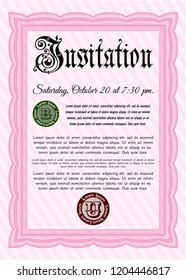 Pink Retro invitation template. With great quality guilloche pattern. Good design. Customizable, Easy to edit and change colors. 