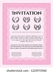 Pink Retro invitation template. With great quality guilloche pattern. Modern design. Vector illustration. 