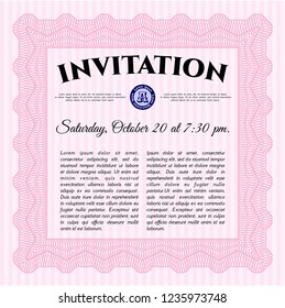 Pink Retro invitation template. With great quality guilloche pattern. Cordial design. Detailed. 