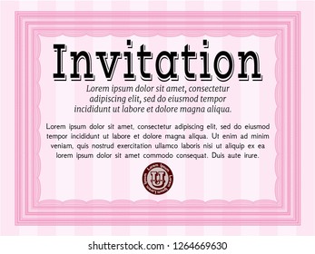 Pink Retro invitation template. With great quality guilloche pattern. Good design. Customizable, Easy to edit and change colors. 