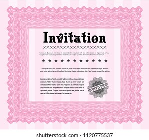 Pink Retro invitation template. With guilloche pattern. Excellent design. Customizable, Easy to edit and change colors. 