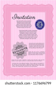 Pink Retro invitation template. With guilloche pattern. Cordial design. Vector illustration. 