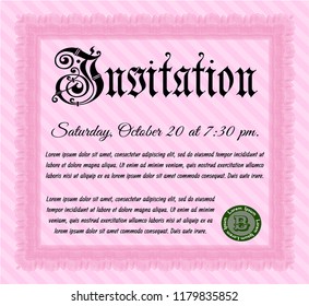 Pink Retro invitation template. With guilloche pattern. Beauty design. Vector illustration. 