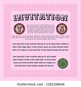Pink Retro invitation template. With guilloche pattern and background. Cordial design. Detailed. 