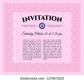 Pink Retro invitation template. With guilloche pattern. Retro design. Detailed. 