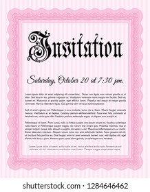 Pink Retro invitation template. With guilloche pattern and background. Nice design. Detailed. 