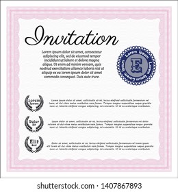 Pink Retro invitation template. With guilloche pattern. Detailed. Sophisticated design. 