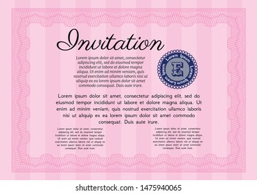Pink Retro invitation template. With guilloche pattern. Detailed. Beauty design. 