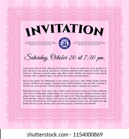 Pink Retro invitation template. With linear background. Customizable, Easy to edit and change colors. Money design. 