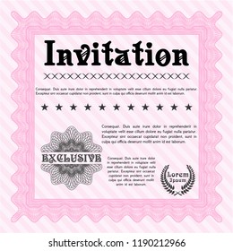 Pink Retro invitation template. With linear background. Vector illustration. Good design. 