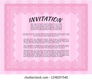 Pink Retro invitation template. With linear background. Superior design. Detailed. 