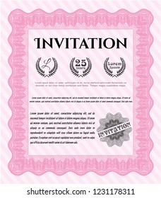 Pink Retro invitation template. With linear background. Detailed. Perfect design. 