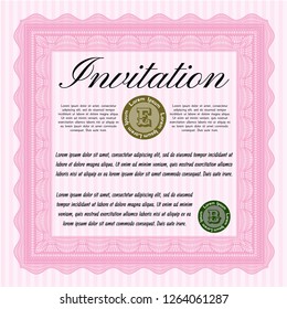 Pink Retro invitation template. With linear background. Customizable, Easy to edit and change colors. Beauty design. 