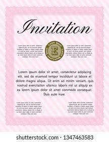 Pink Retro invitation template. With linear background. Money Pattern design. Detailed. 