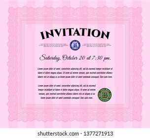 Pink Retro invitation template. With linear background. Customizable, Easy to edit and change colors. Superior design. 